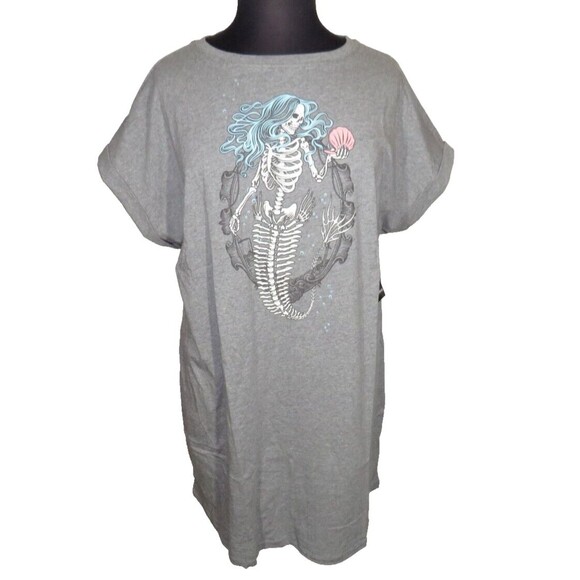 torrid Dresses & Skirts - Torrid Gray Mermaid Skeleton Dolman Sleeve Cotton Tee Shirt Dress Plus Size 2X